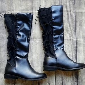 Rampage Gabby Tall Black Boots Size 6M, New w/ Tags Round Toe, Laces Stretchy